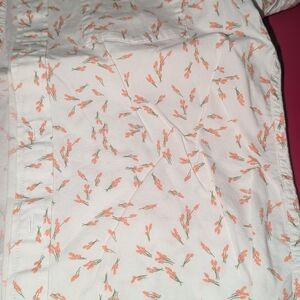 Goodfellow & Co White Button-Up Top with Coral Floral Sprigs